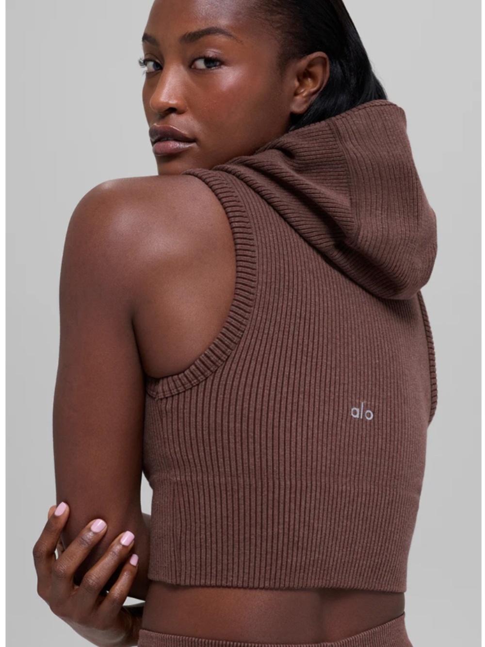 Seamless Two Tone Rib Hooded Vest - Brownstone Heather